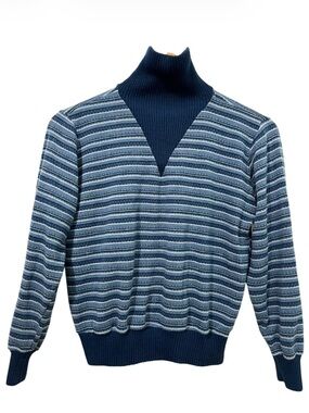 Vintage Dorothy Perkins Navy Blue Striped Turtleneck Sweater Made in Italy 🇮🇹